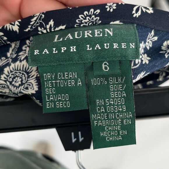 LAUREN RALPH LAUREN Skirt 6 Navy Blue White Floral Paisley Maxi A-Line Cottage - Picture 7 of 8